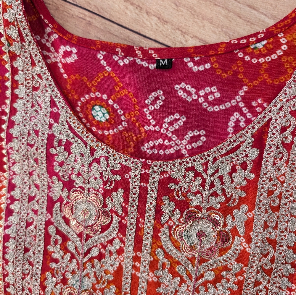 Elegant Pink and Orange Embroidered Anarkali Dress | Indian Dress - Picture 11 of 12